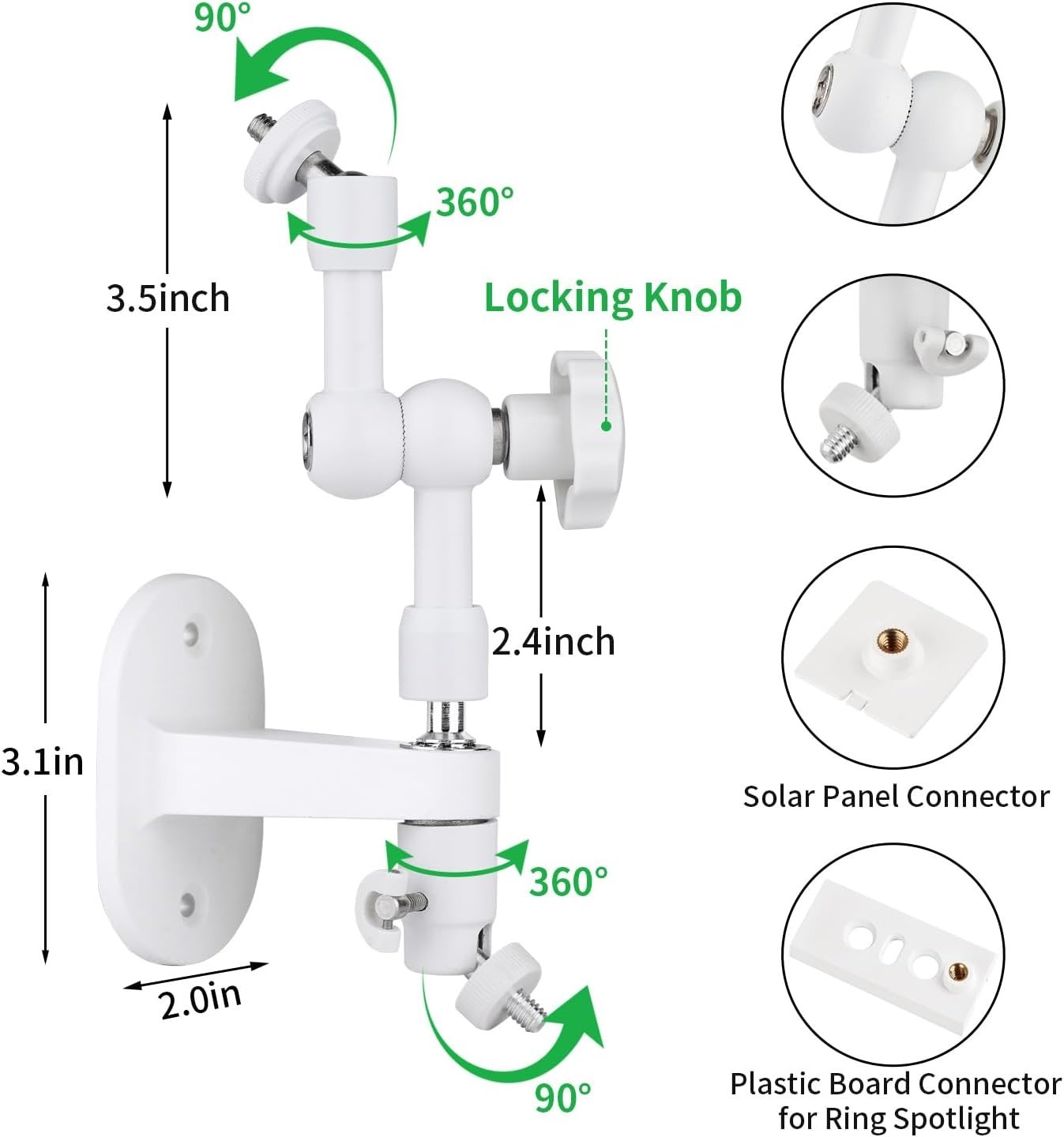 Wall Mount Bracket for Solar Panel and Security Camera with 360-Degree Rotation