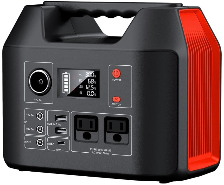 Estación portátil 300W con batería 296Wh y salida AC para camping y emergencia
