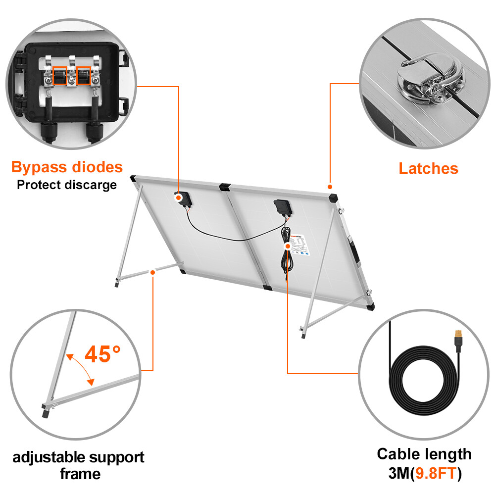 Dokio 200W 18V Efficiency Foldable Glass Solar Panel Suitcase Kit plug and play