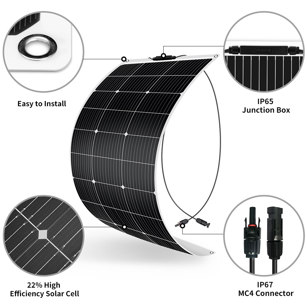 DOKIO 200W 18V Flexible Solar Panel Kit for 12V Battery Charging Boat Off Grid