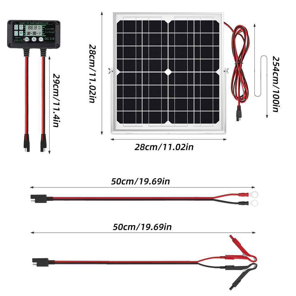 30W Solar Panel Trickle Charger 12V Solar Battery 100A W/ Controller Maintainer