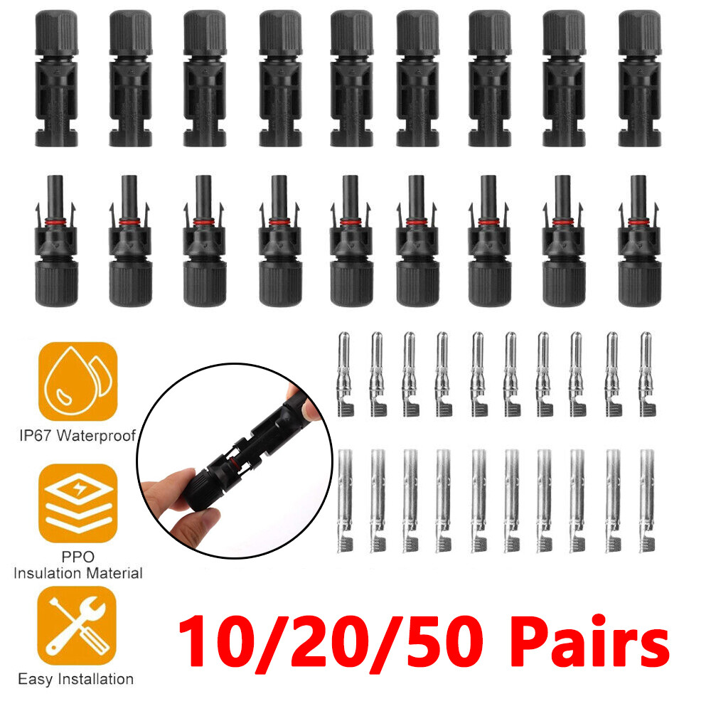 10/20/50 Pairs Solar Panel Cable Wire Connectors Male/Female Waterproof Adapter
