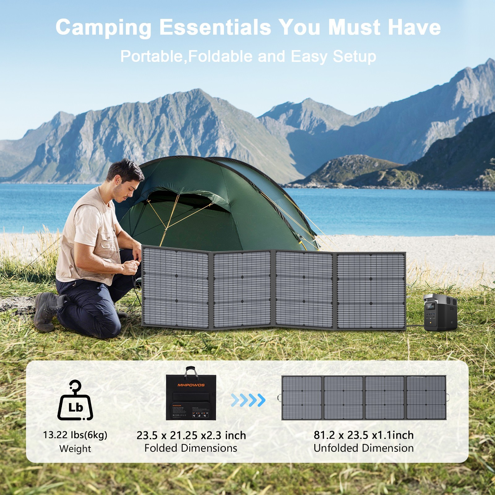 MHPOWOS 110W 220W Portable Solar Panel IP67 Foldable XT60 Anderson DC Connector