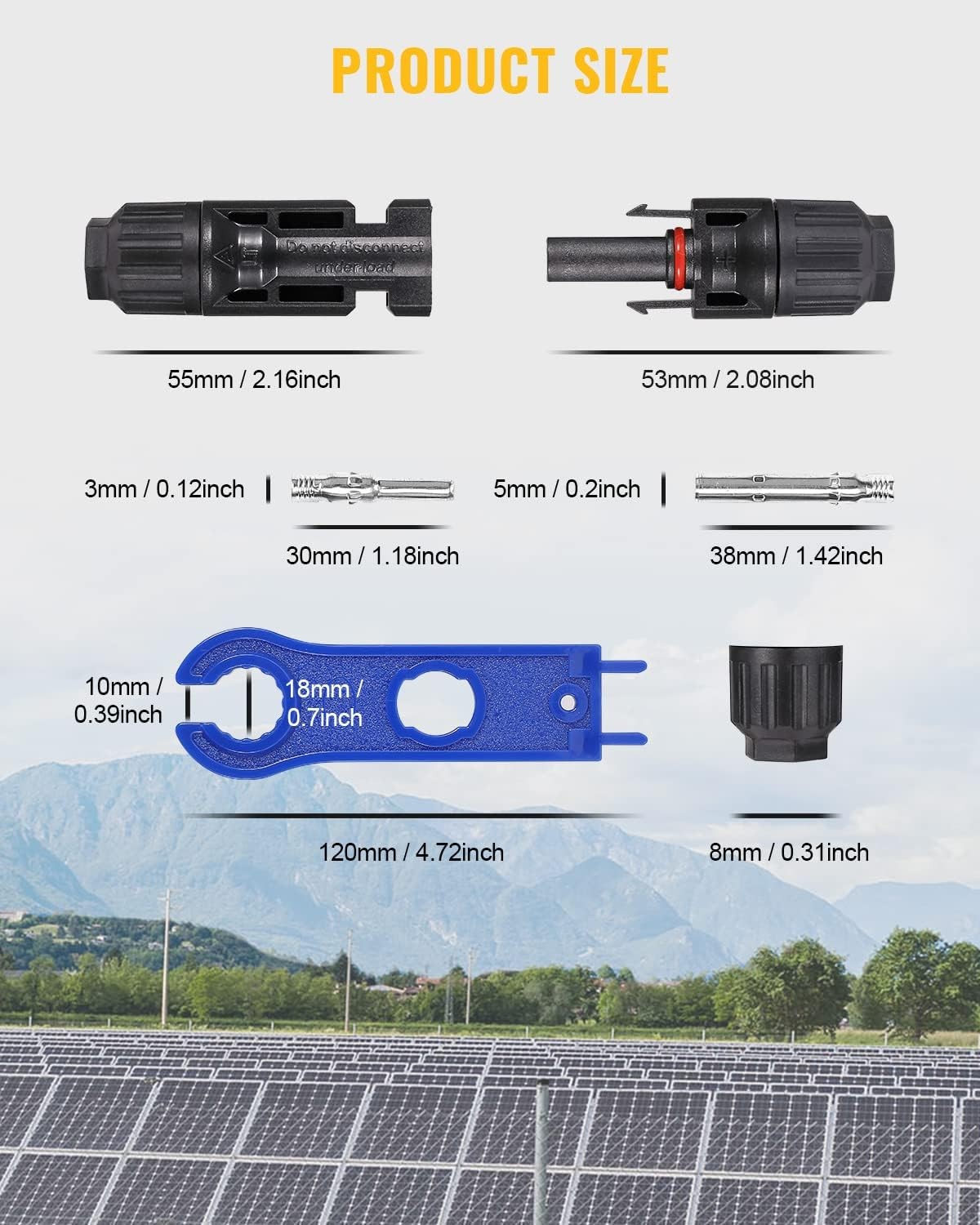 BougeRV 12 PCS Solar Connectors with Spanners Solar Panel Cable Connectors 6 Pai