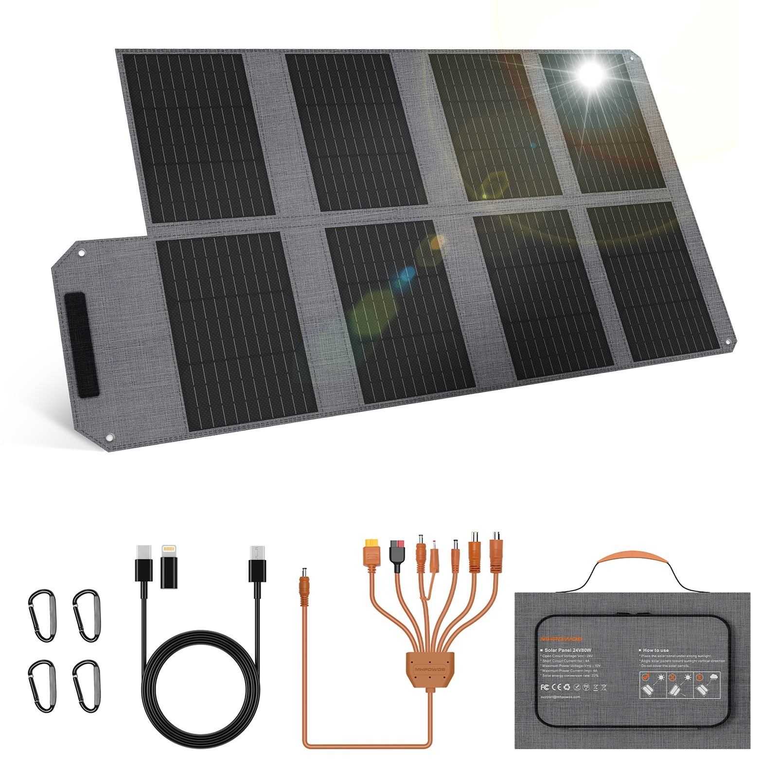 MHPOWOS 80 watt Solar Panel Foldable for MARBERO Portable Power Station 237Wh