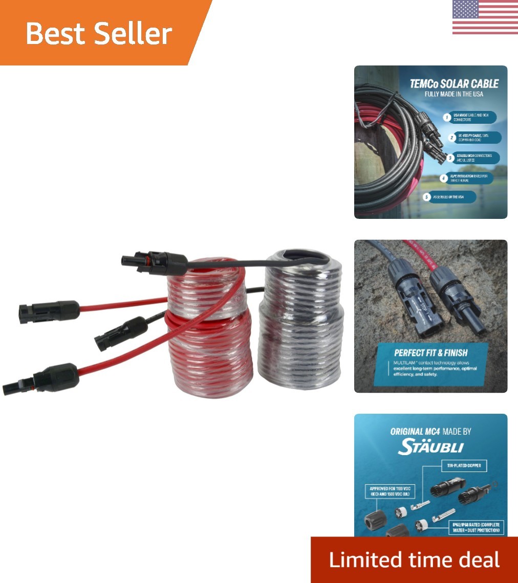 Durable 10 AWG Solar Extension Cable 100 Ft – Red & Black with MC4 Connectors