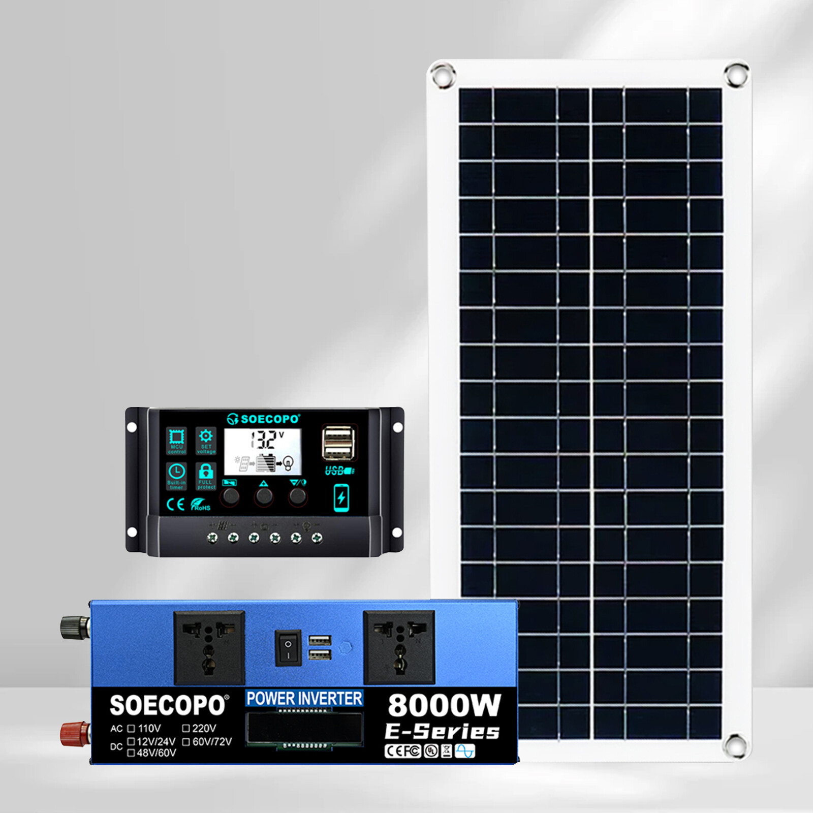 8000W Complete Solar Panel Kit Solar Power Generator 100A Home 110V/220V System