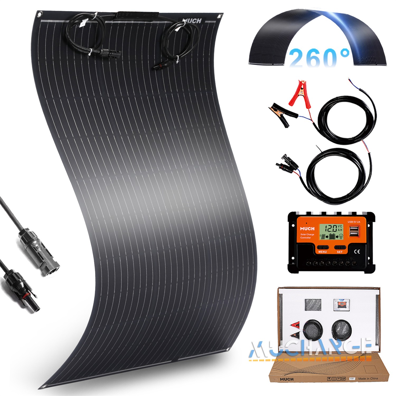 200/400W Monocrystalline Solar Panel Kits Portable for Camping RV Battery Charge