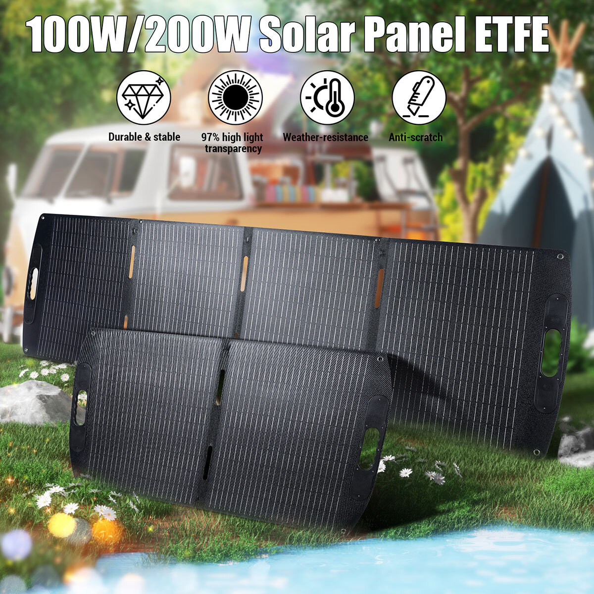 200W Portable Solar Suitcase, Foldable Solar Panel for Outdoor Camping, Durable