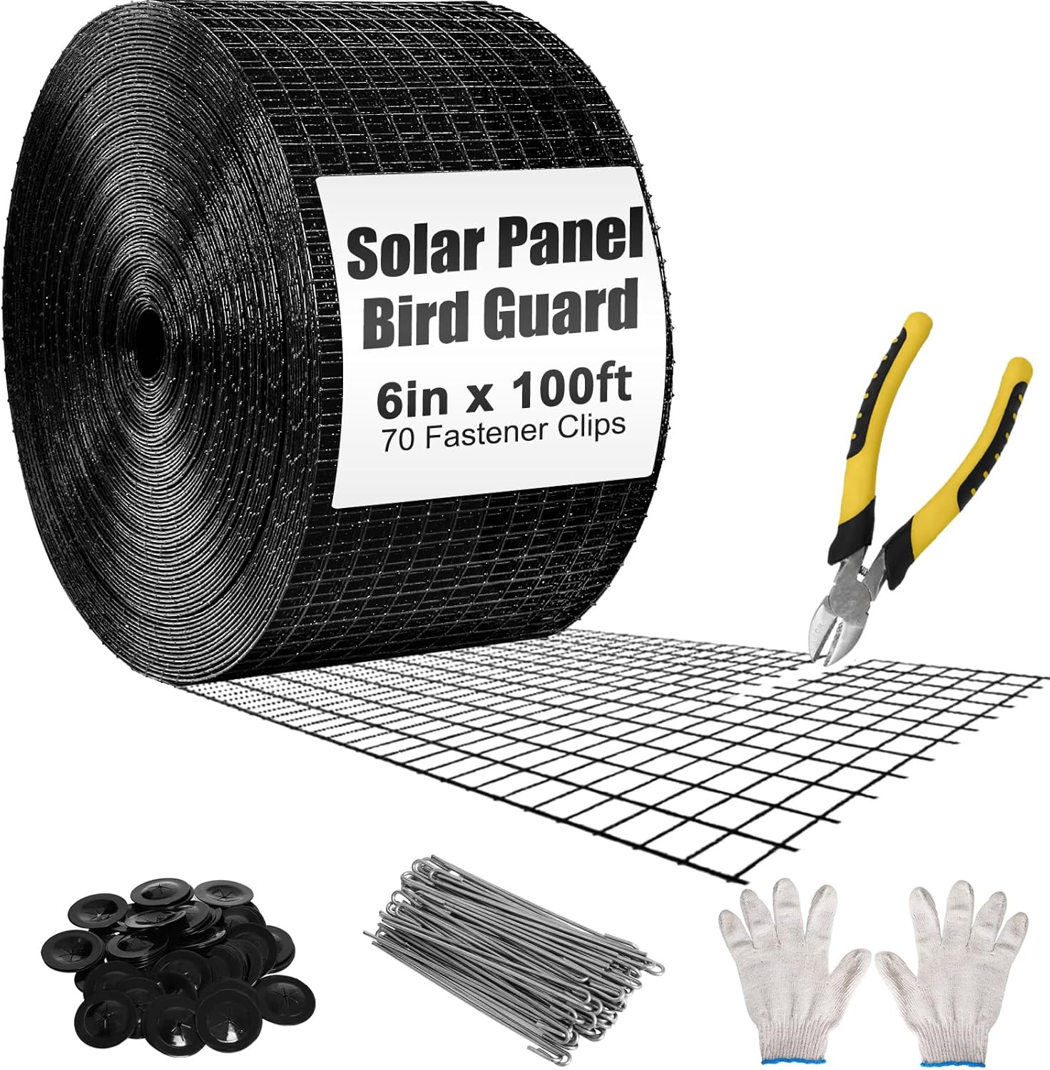 6In X 100Ft Solar Panel Bird Guard – 1/2″ Black PVC Mesh Galvanized Rust-Resista