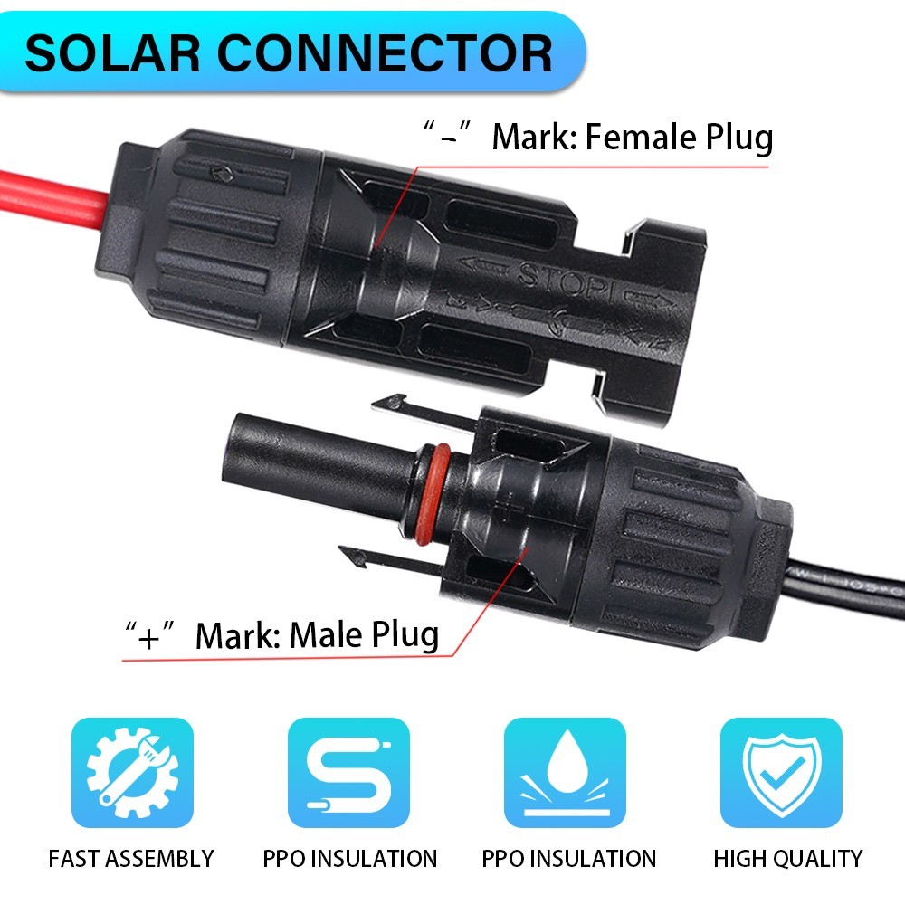 3ft Solar Panel Extension Cable 4in1 Solar Connector for Portable Power Station