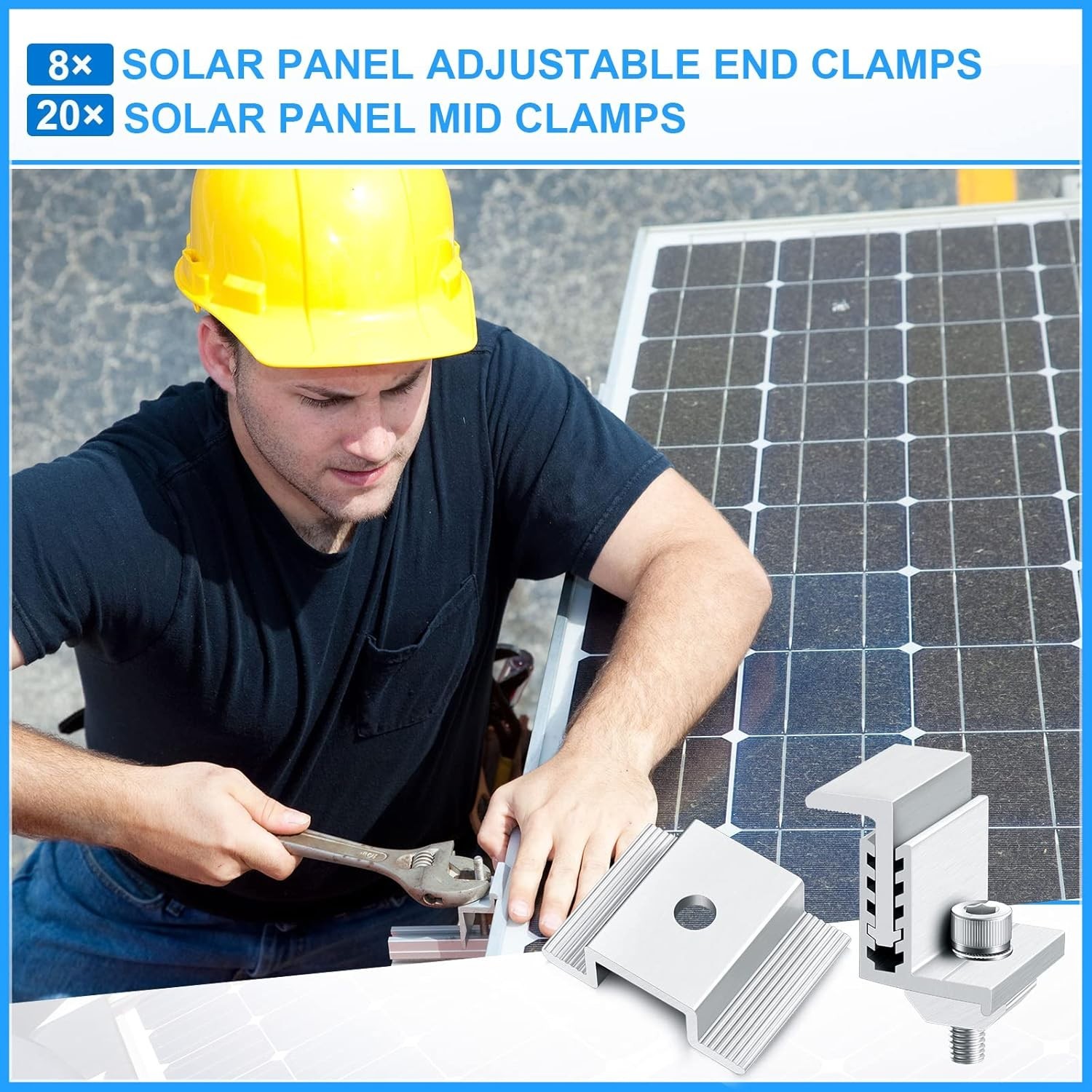 Modern Silver Solar Panel Mounting Kit | 28-Piece Adjustable Aluminum Clamps