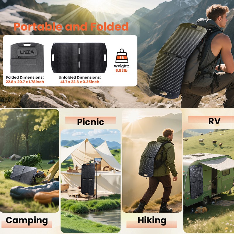 LINEBA 200W Foldable Portable Solar Panel IP67 for Power Station RV with MC4