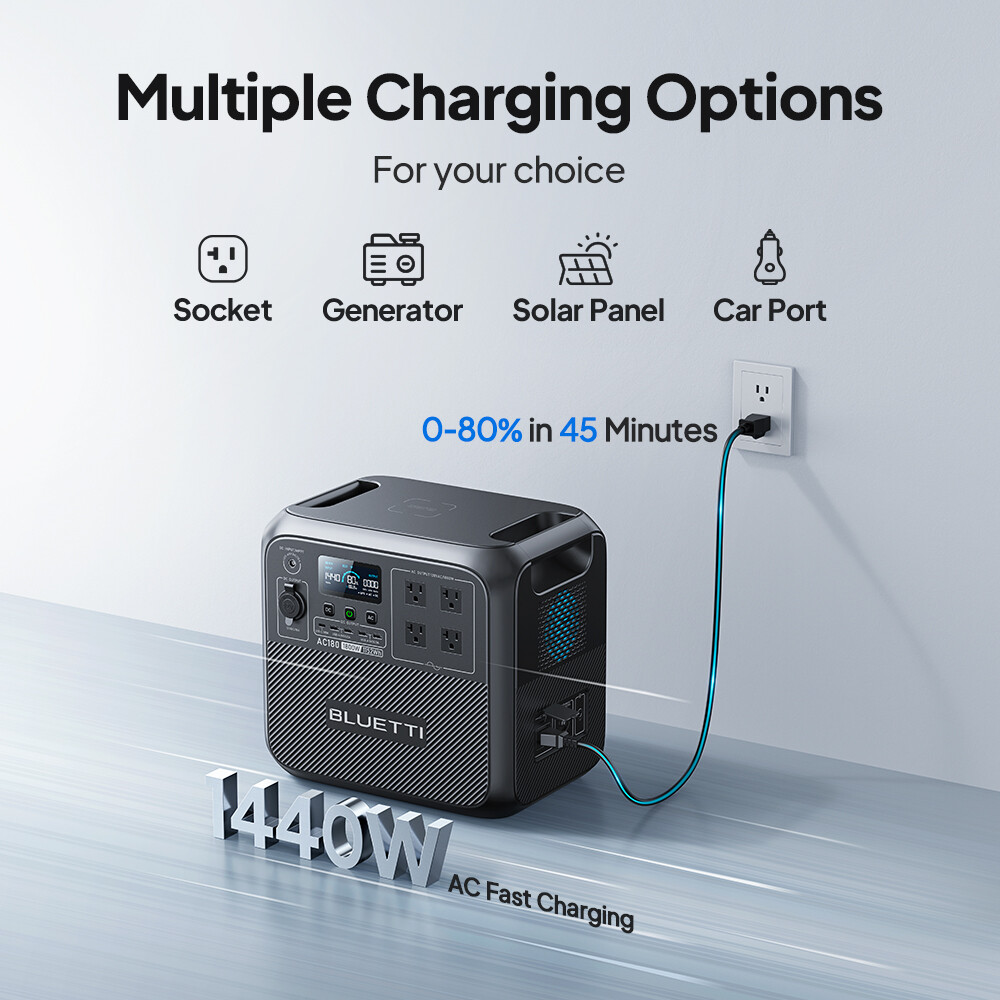 BLUETTI AC180 1800W 1152Wh Solar Portable Power Station LFP for Outdoors