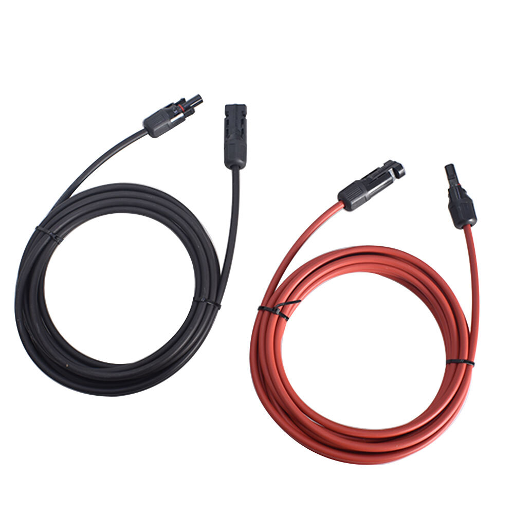 Black + Red Solar Panel Extension Cable Wire Connector 12AWG 10ft Pair New