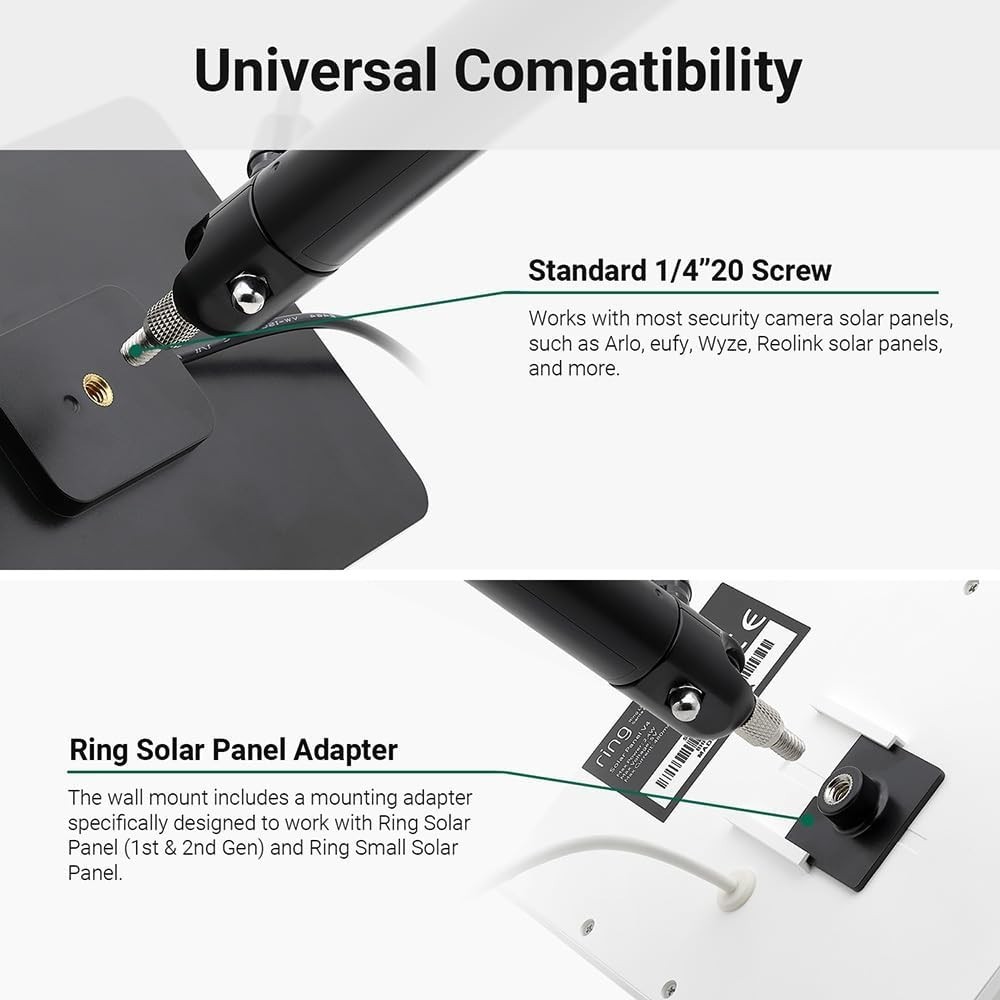 Universal Solar Panel Wall Mount Adjustable, Extended, for Ring Arlo Wyze