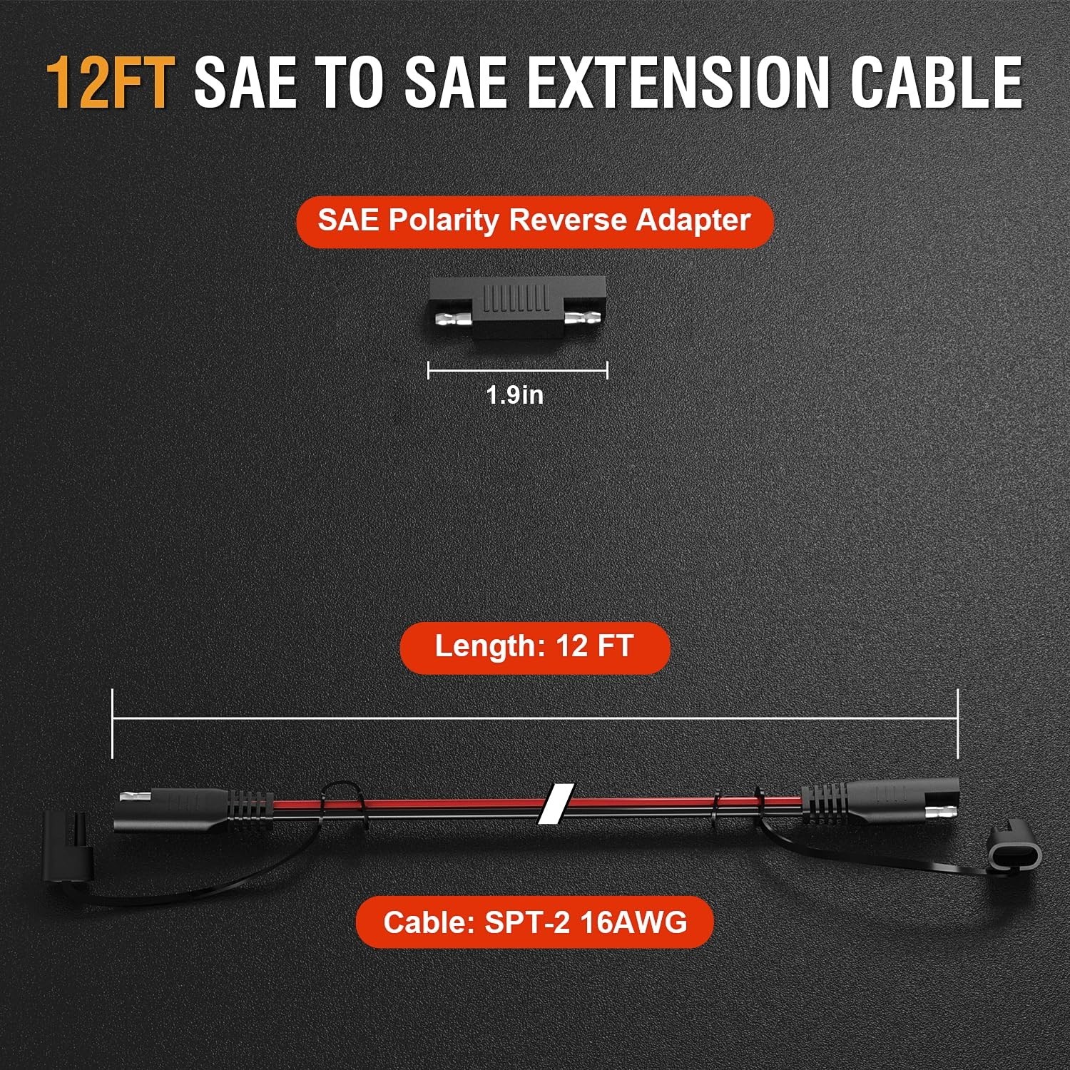 12FT Extension Cable 16AWG Quick Disconnect Connector for Automotive Solar Panel