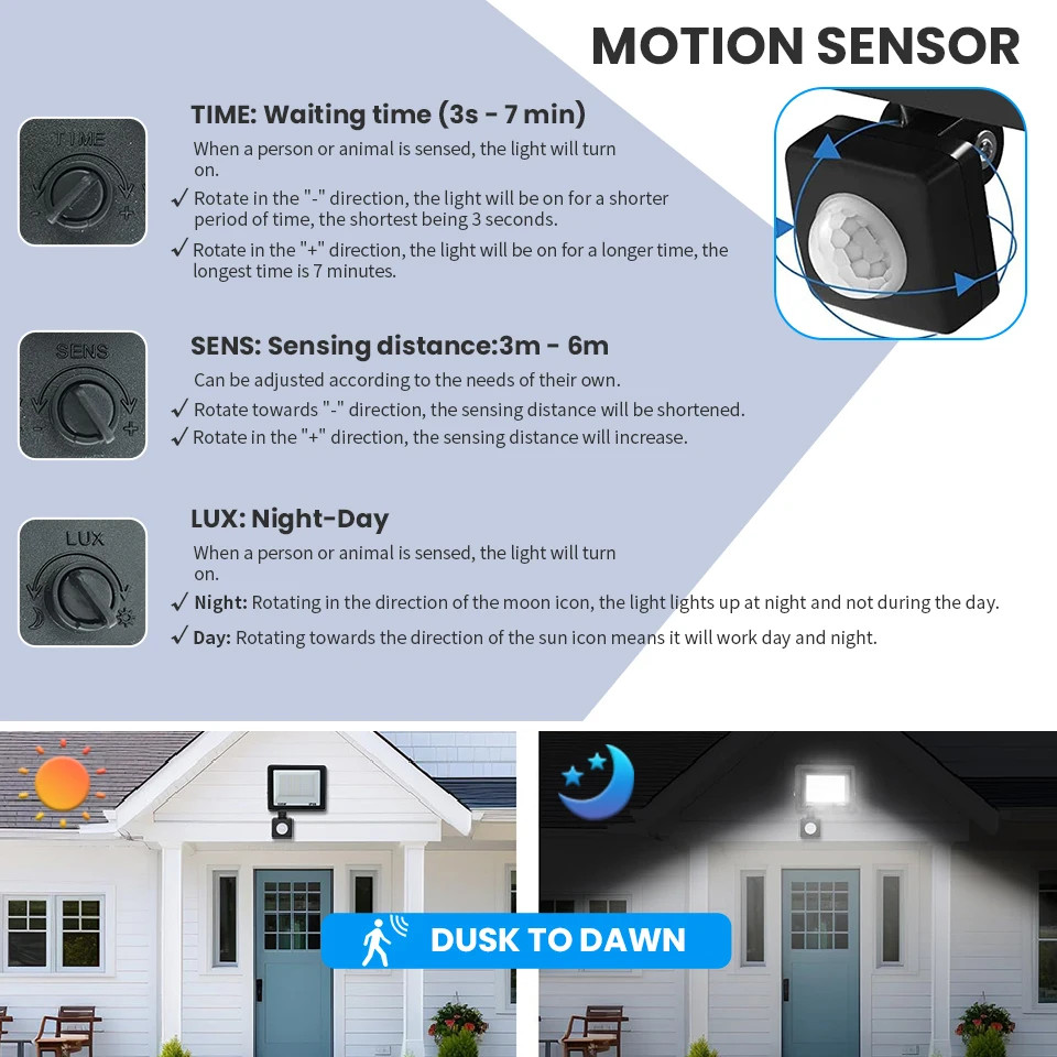 LED Floodlight Motion Sensor AC220V AC110V 10W-300W Waterproof Outdoor Projector