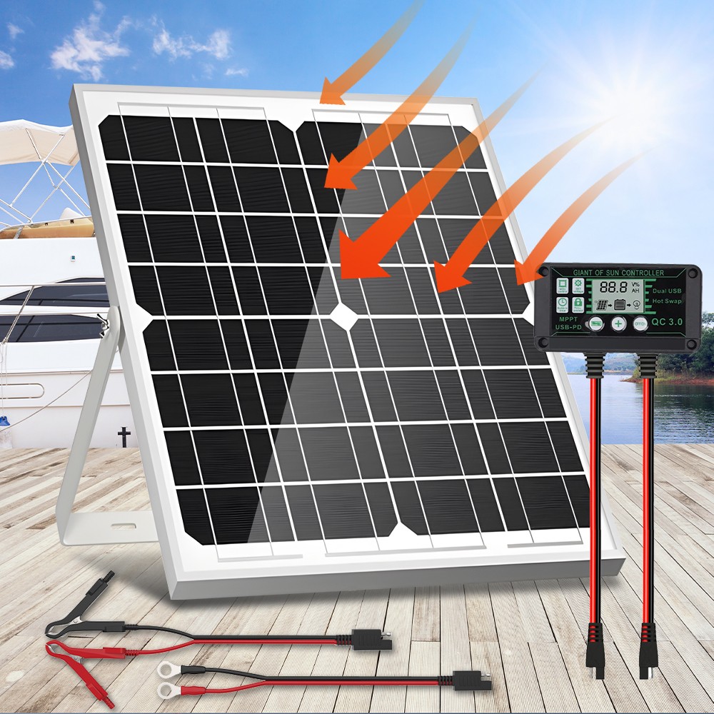 30W Solar Panel Trickle Charger 12V Solar Battery 100A W/ Controller Maintainer