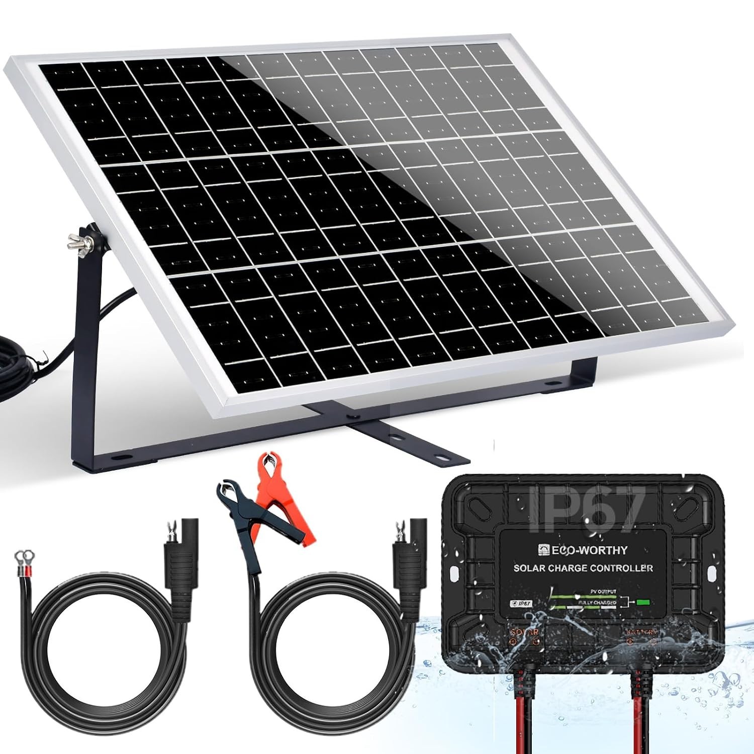 ECO-WORTHY Solar Kit 25W 12V Solar Battery Charger Trickle Maintainer, 25W Solar