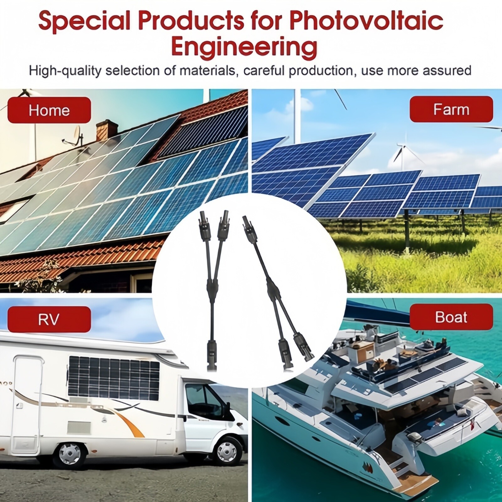 New Solar Cable Splitter Waterproof IP67 2Y Branch Solar Panel Cable Connector