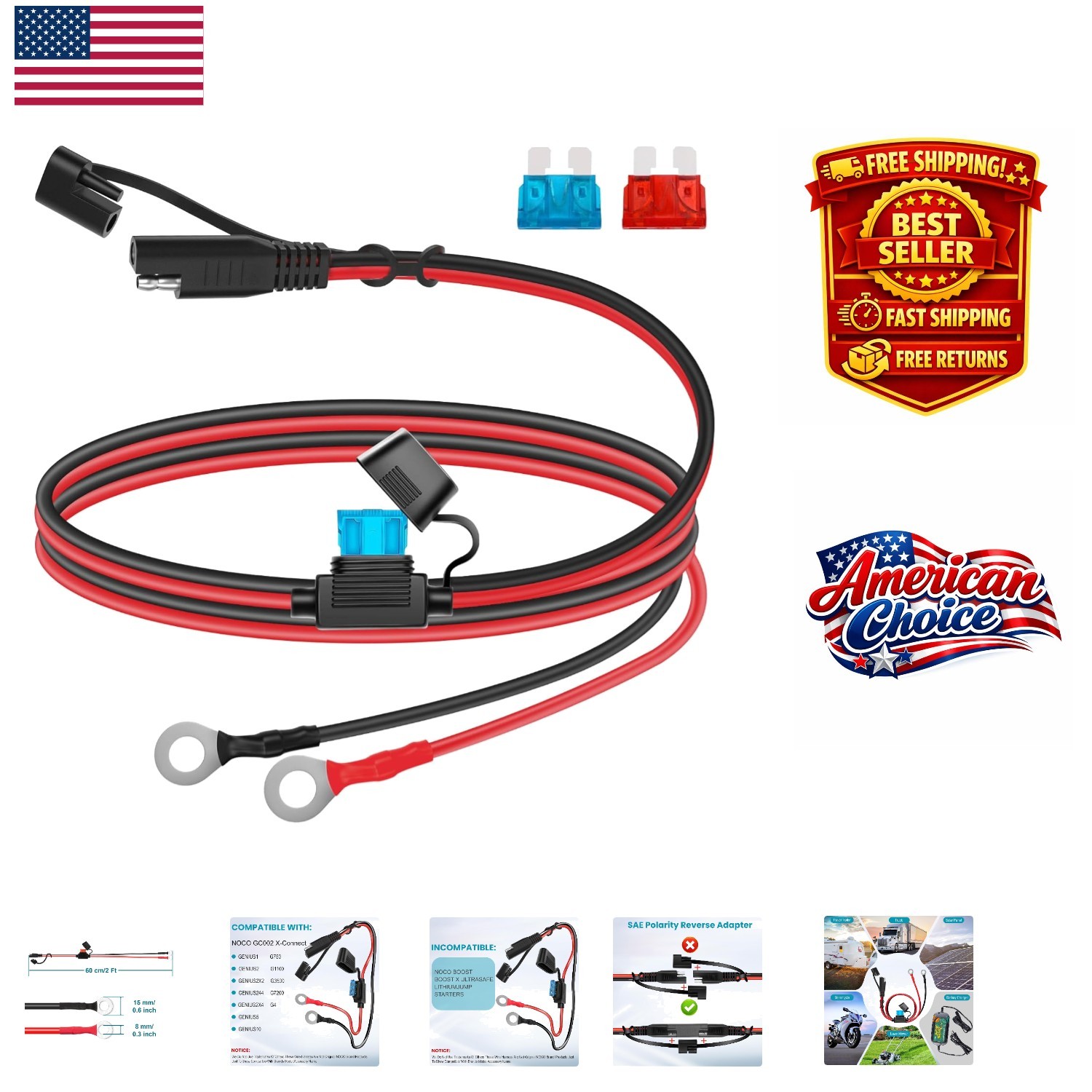 16AWG SAE Battery Extension Cable – Perfect for Motorcycles, Cars, Solar Panels