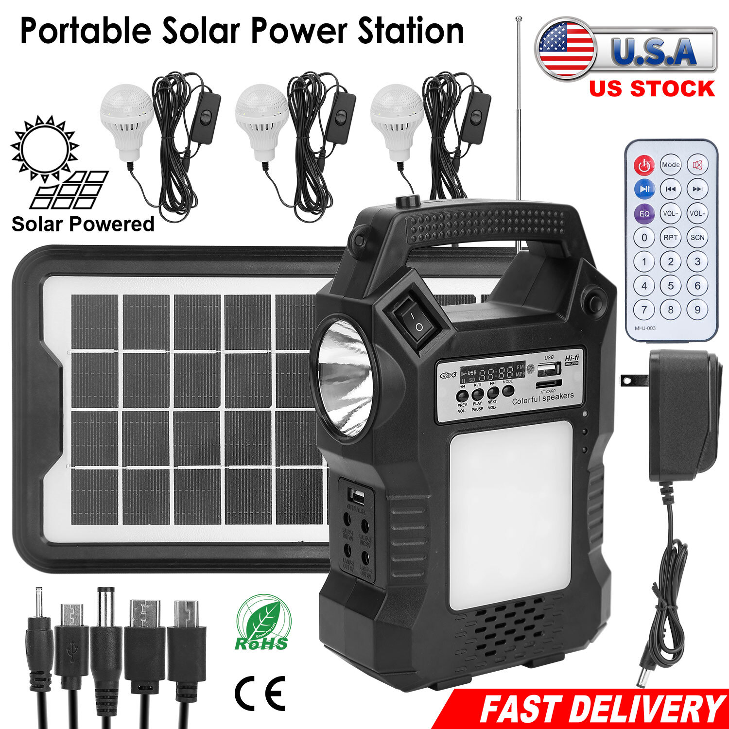Portable Solar Power Bank Station Generator Flashlight FM Radio Outdoor Camping