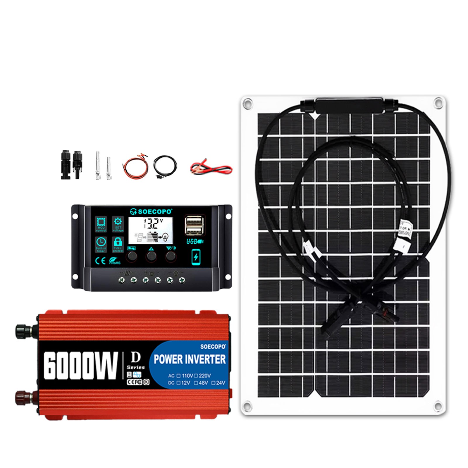SOECOPO 6000W Solar System Complete Kit,12V DC to 110V/220V AC Inverter