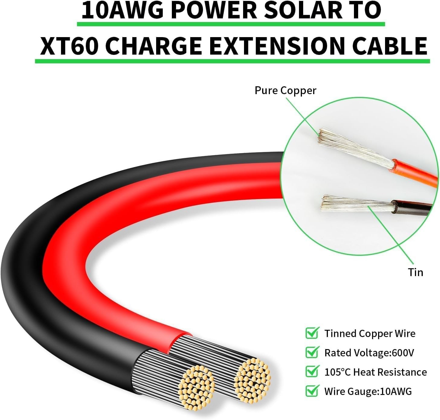 Versatile 30FT XT60 Plug Solar Connector – Ideal for RVs & Portable Generators