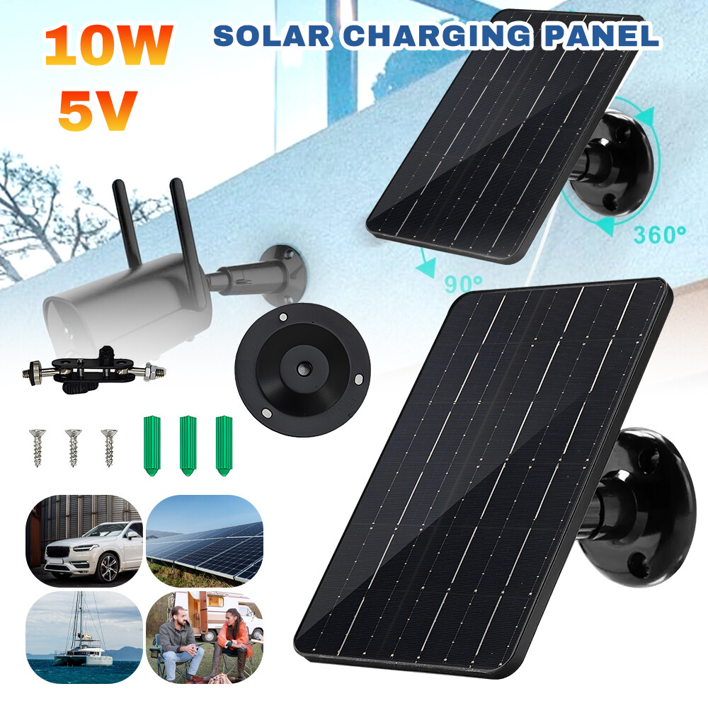 10W 5V Solar Panel for Security Camera,Type C Port Solar Charger w/Cable & Stand