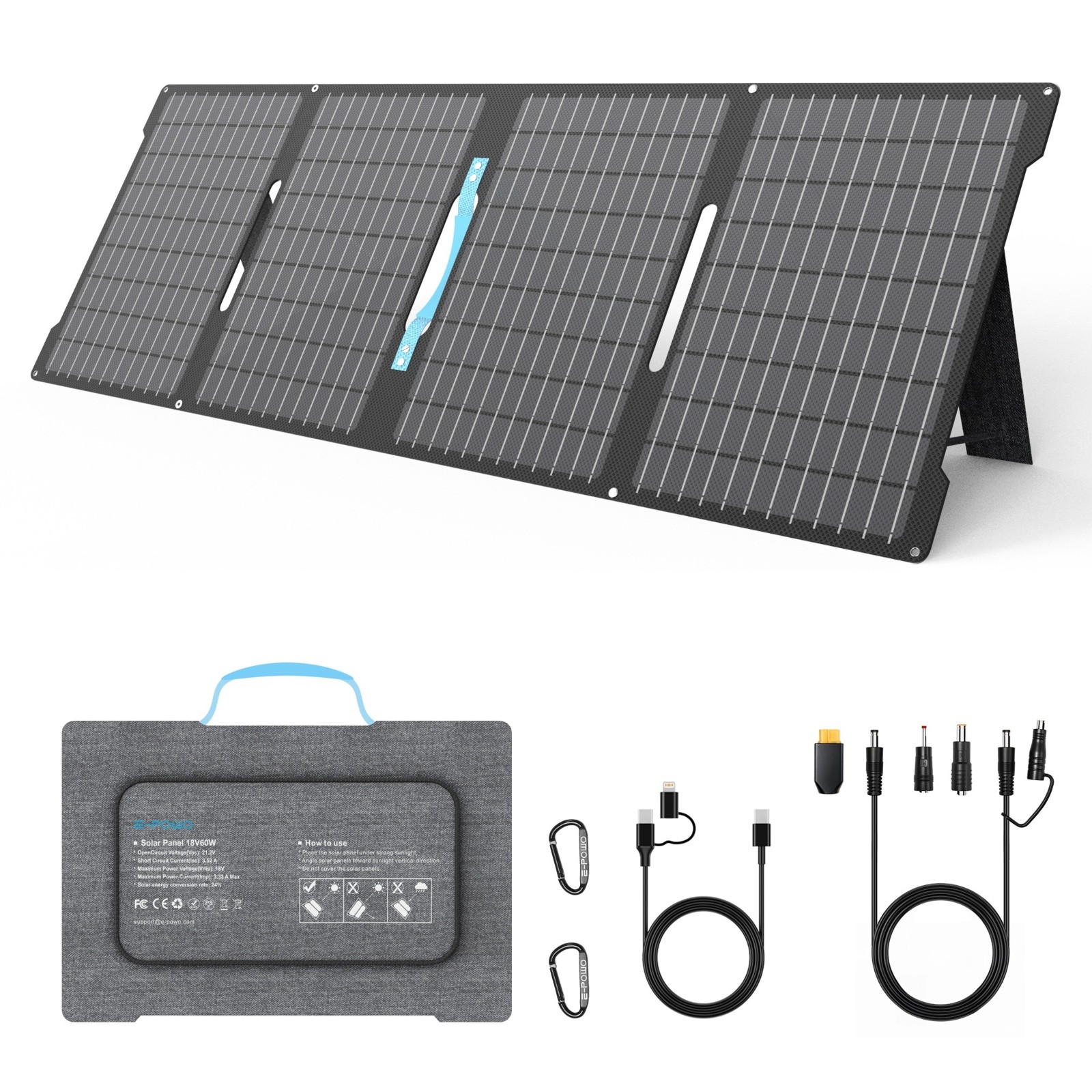 E-POWO 60W Portable Solar Panel with USB Type-C for Anker 521 Power Station