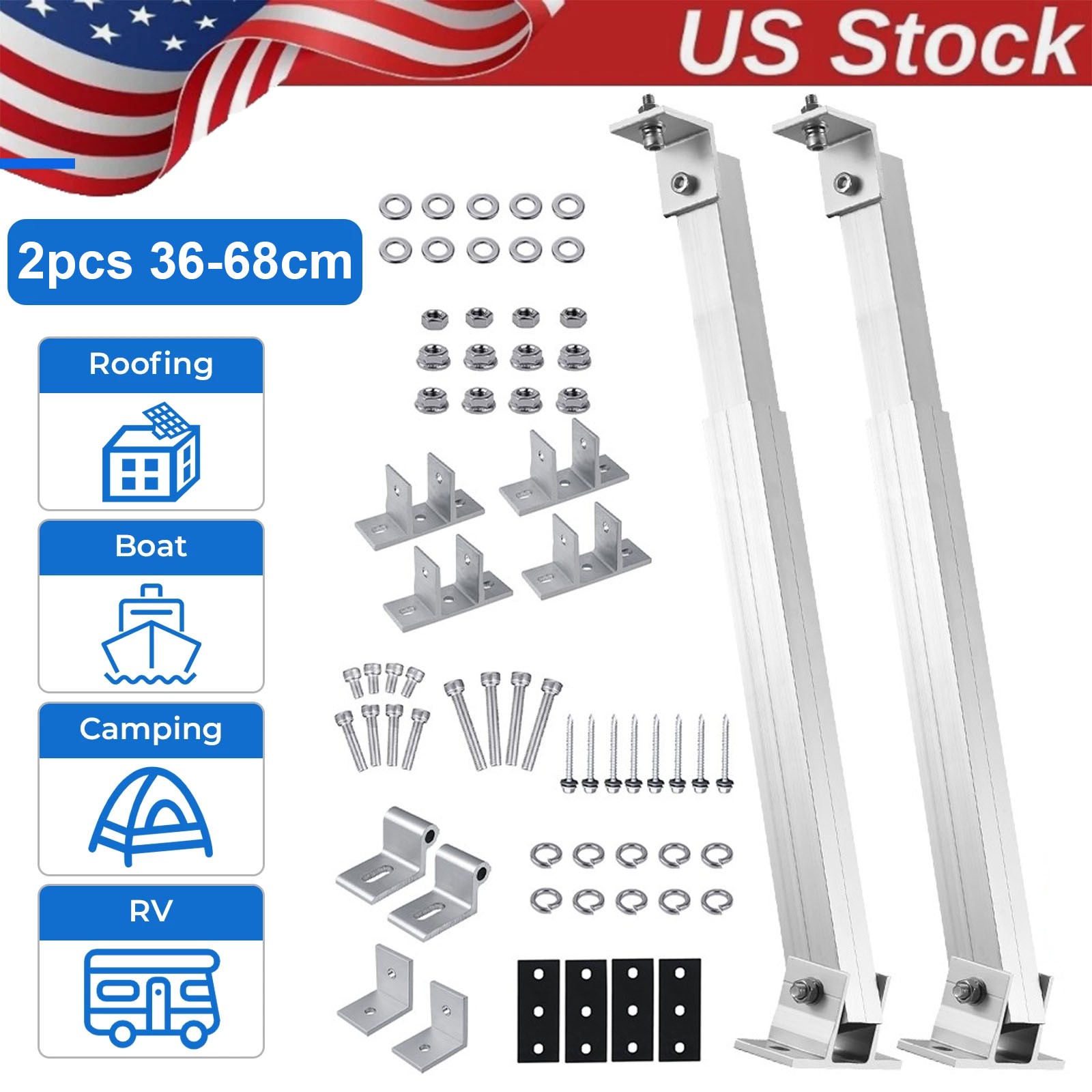 36-68cm Solar Panel Ground Mount Bracket Roof Surface Adjustable Frame 2 Pack