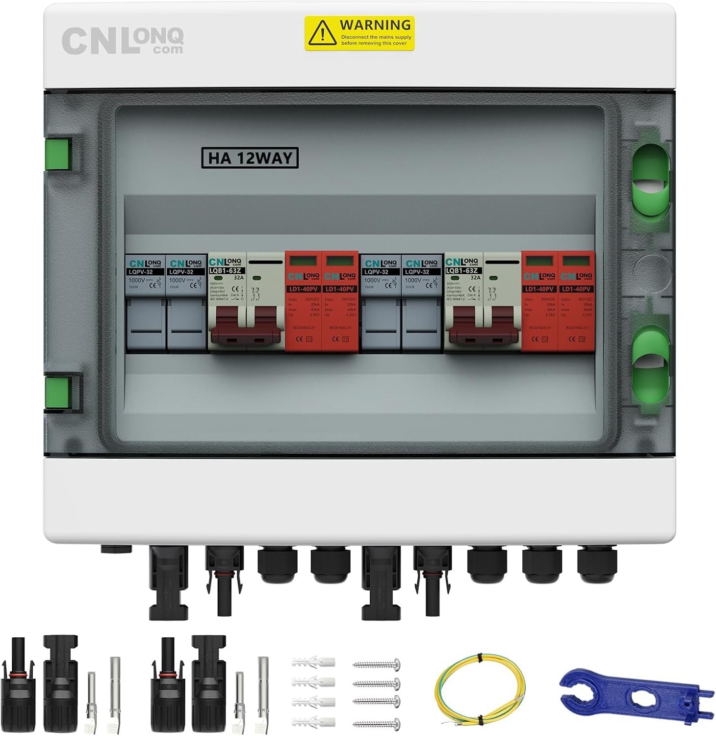 2 String Solar PV Combiner Box | Waterproof, 32A Circuit Breaker & Surge Pro…