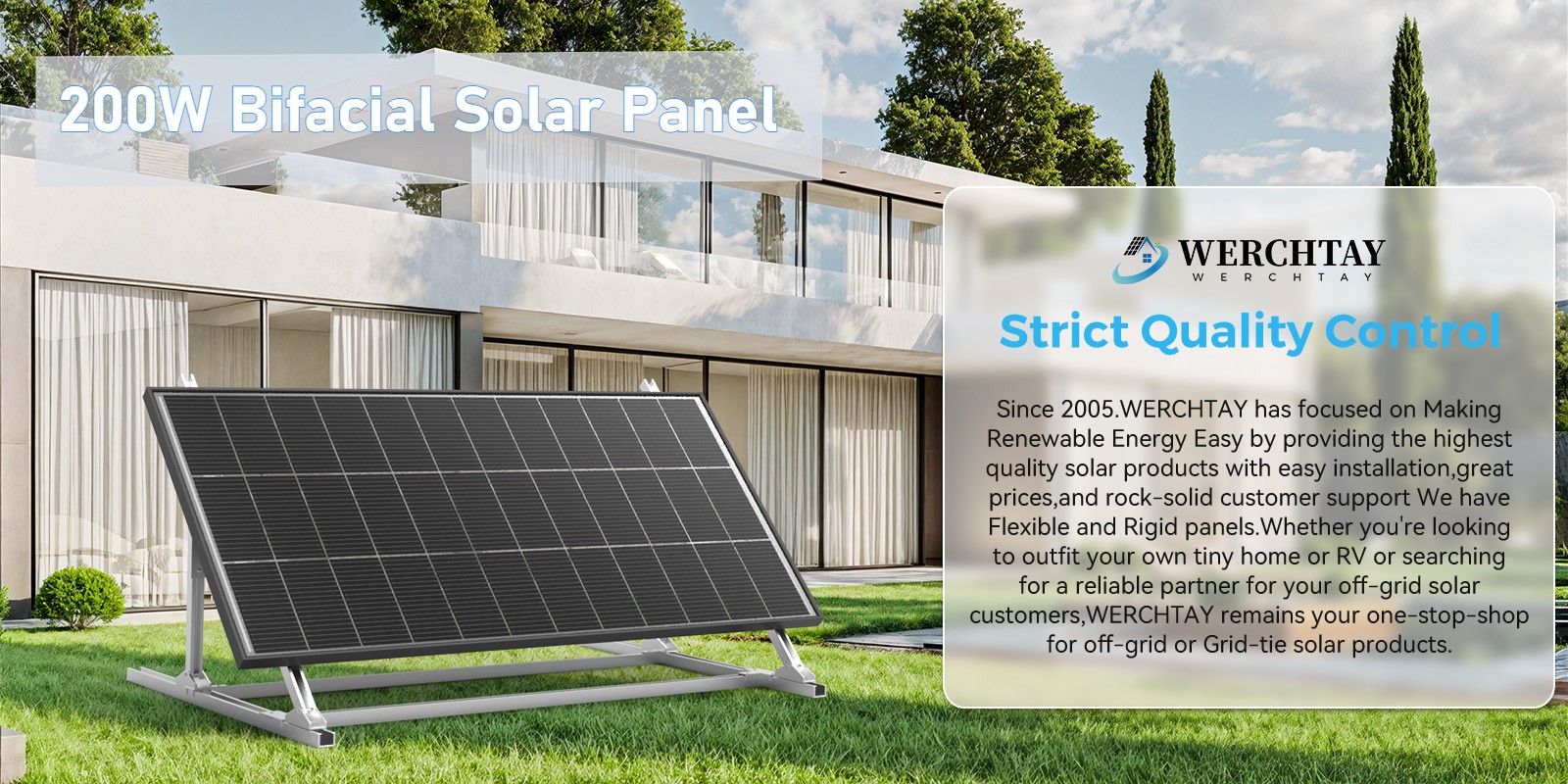 200W 400W 600W 1000Watt Solar Panel Bifacial 12V Mono Battery Home PV Power Boat