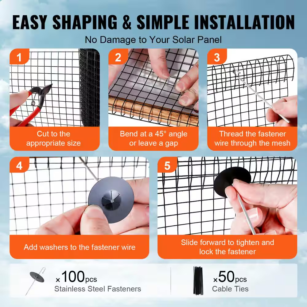 8 In. X 100 Ft. Solar Panel Bird Guard, No Power Source, Critter Guard Roll Kit