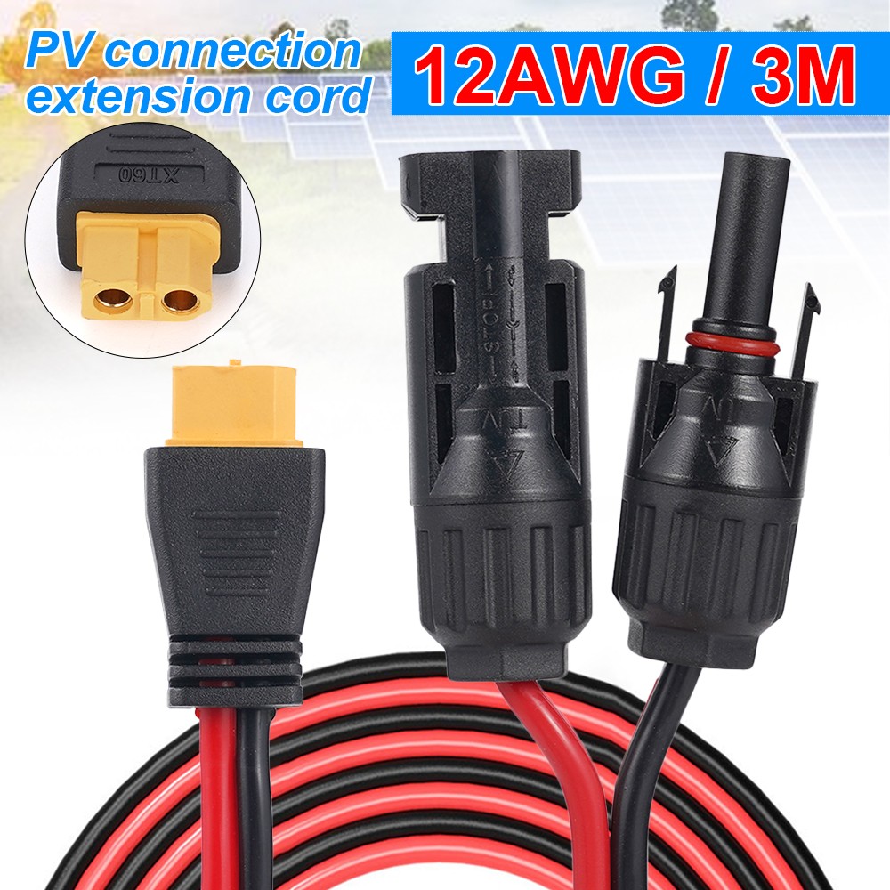10 ft 12AWG XT60 Female to Solar Connector Extension Cable Wire Solar Generator