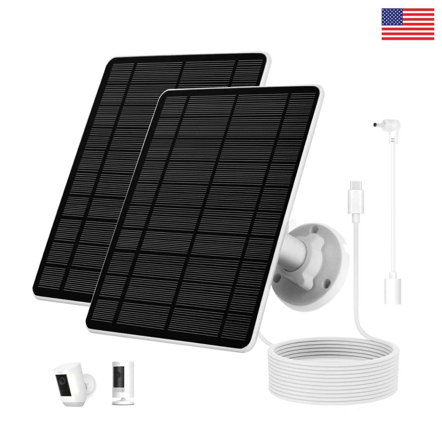 Solar Panel for Ring Camera(2Nd Generation), 2 Pack 5W Solar Panel with 10FT/3M