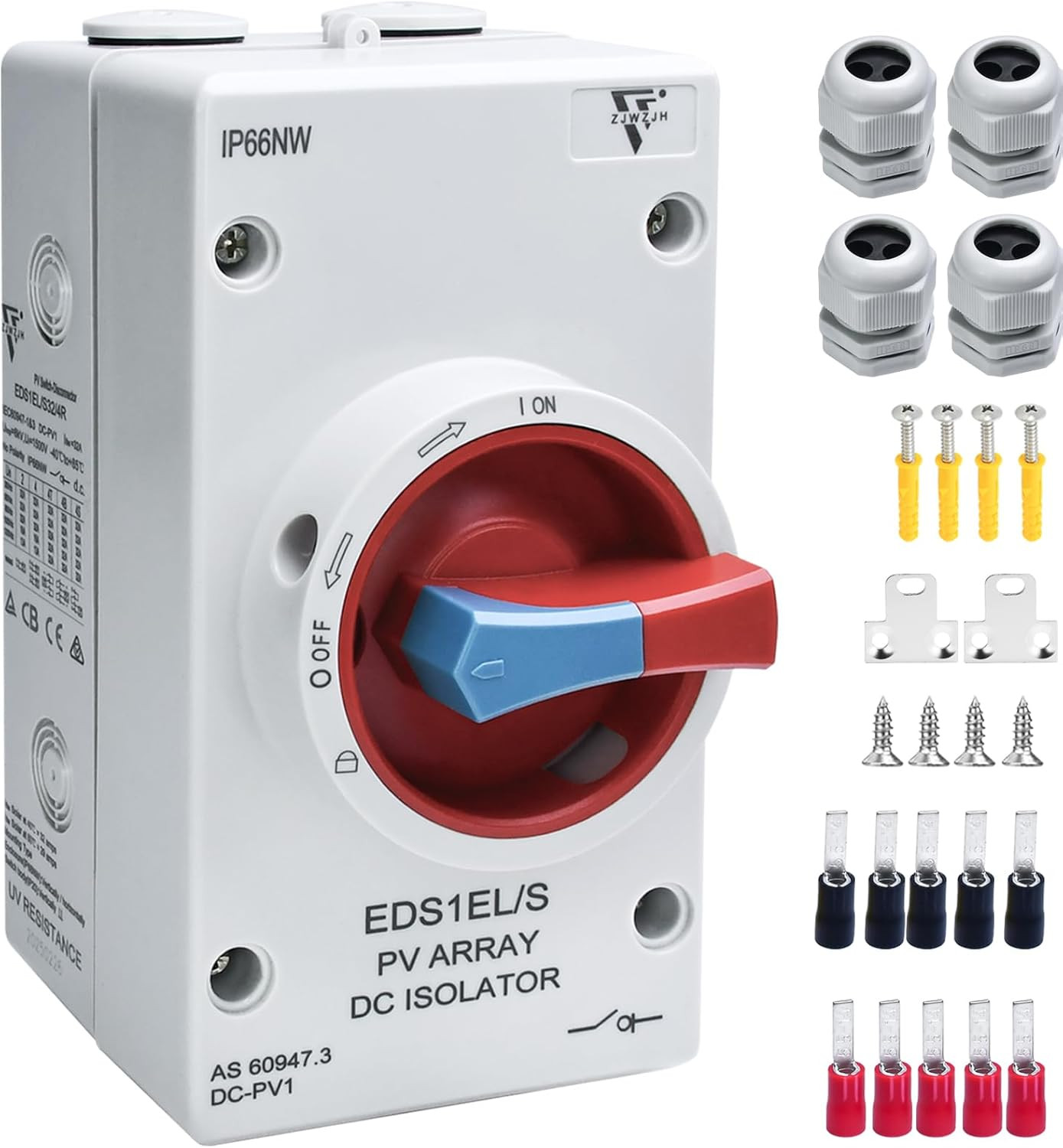 Waterproof IP66 Solar Disconnect Switch 4-Pole Red DC1500V 32Amp Isolator Solar