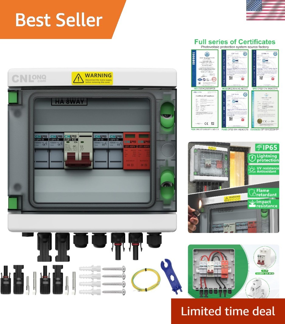 Waterproof 2-String PV Combiner Box with Circuit Breaker & Surge Protection