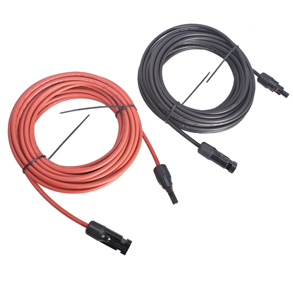12AWG Solar Panel Extension Cable Wire Connector 1 Pair 30 Feet Black + Red