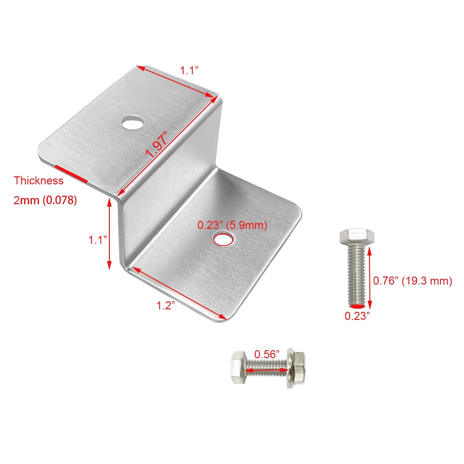 20 Units Solar Panel Z Brackets Mount Mounting Kits with Nuts and Silver