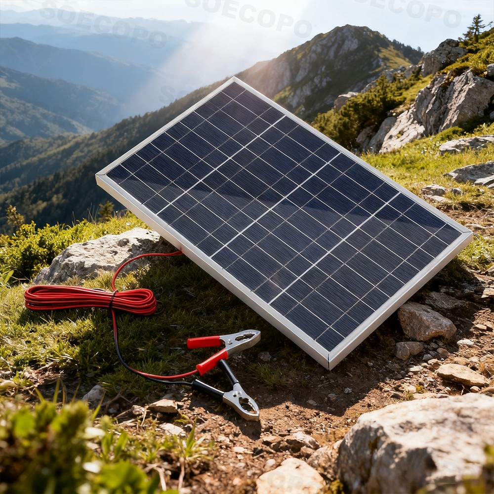 100W 18V Portable Solar Panel 12V Car RV Boat Battery Charger Clips