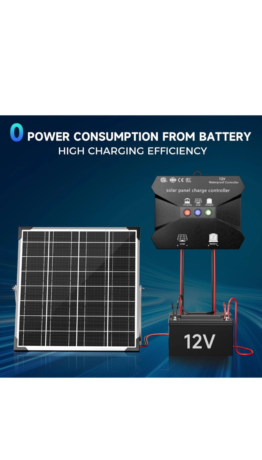 Voltset Solar Charge Controller, 10A 12V Waterproof Solar Intelligent Regulator