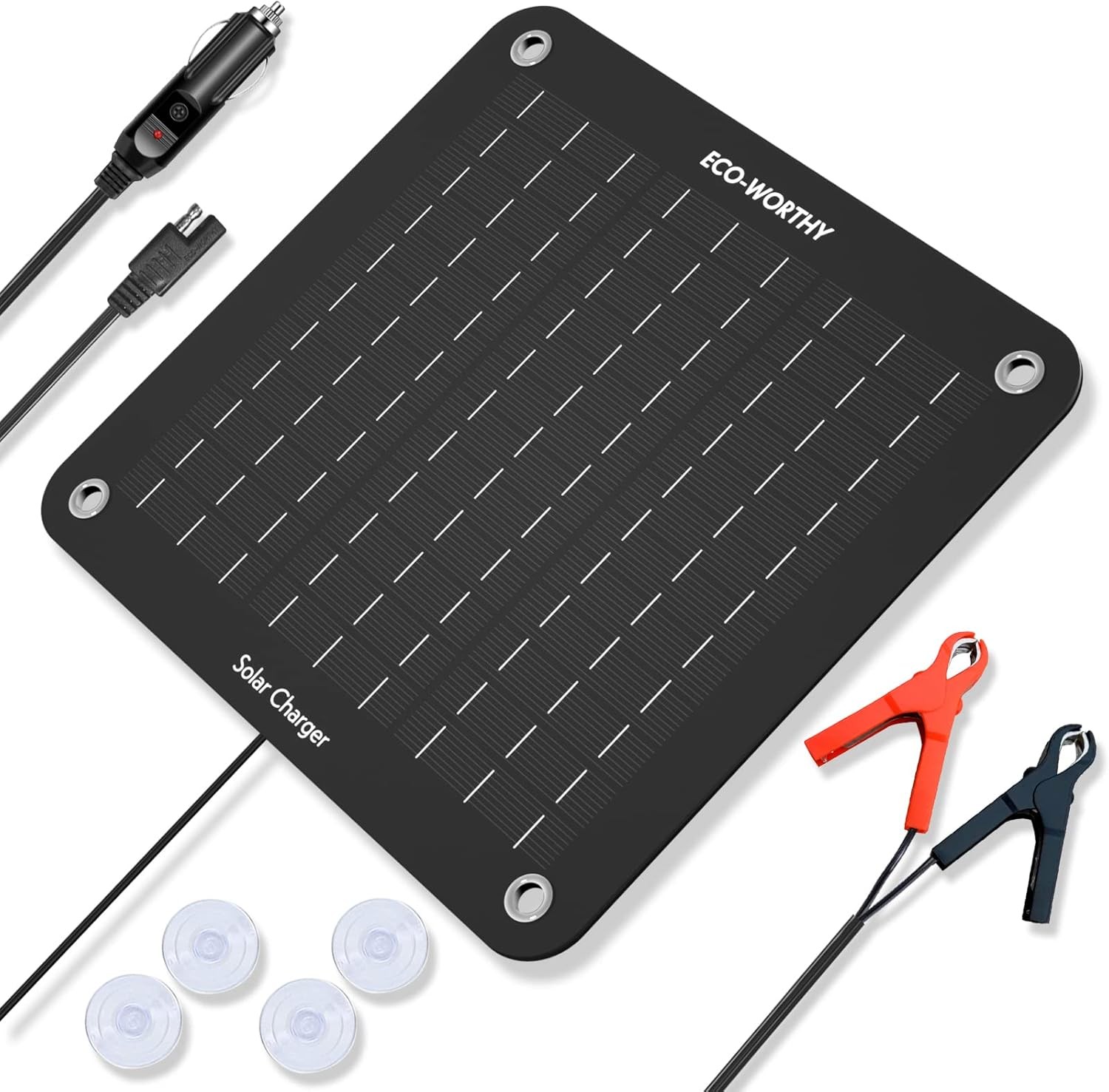 ECO-WORTHY 10W Solar Car Battery Charger Maintainer 12V Waterproof 10W, Black