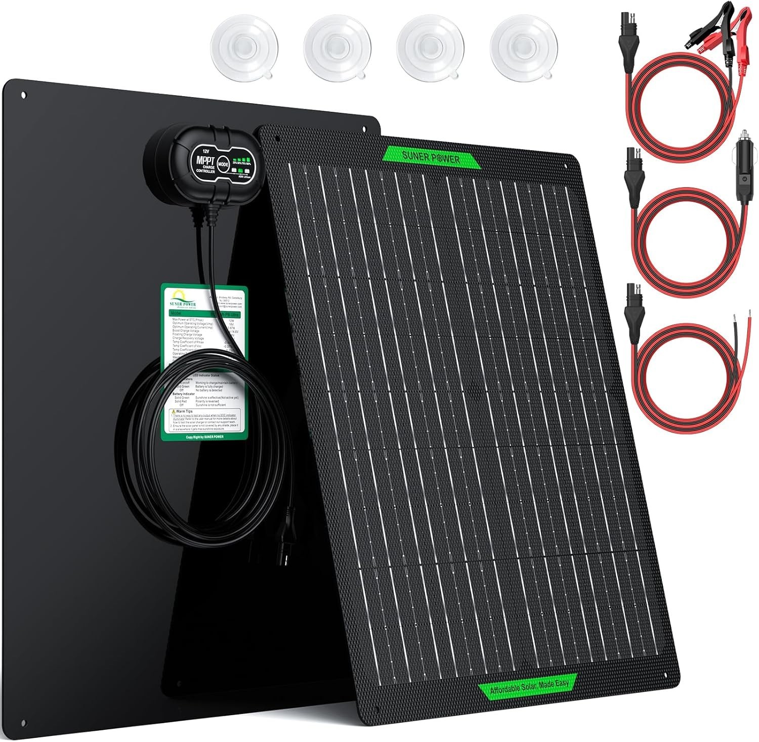 Waterproof 50W 12V Solar Battery Charger & Maintainer PRO, Built-in UltraSmart