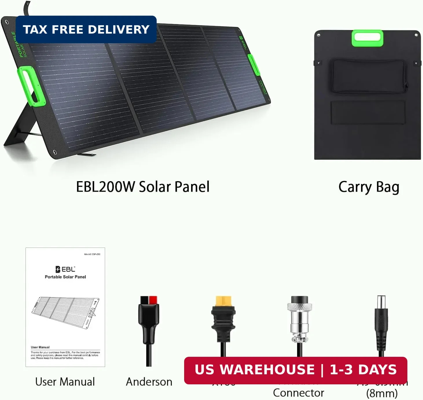 200W High Efficiency ETFE Foldable Solar Panel for Portable Power Station, IP65