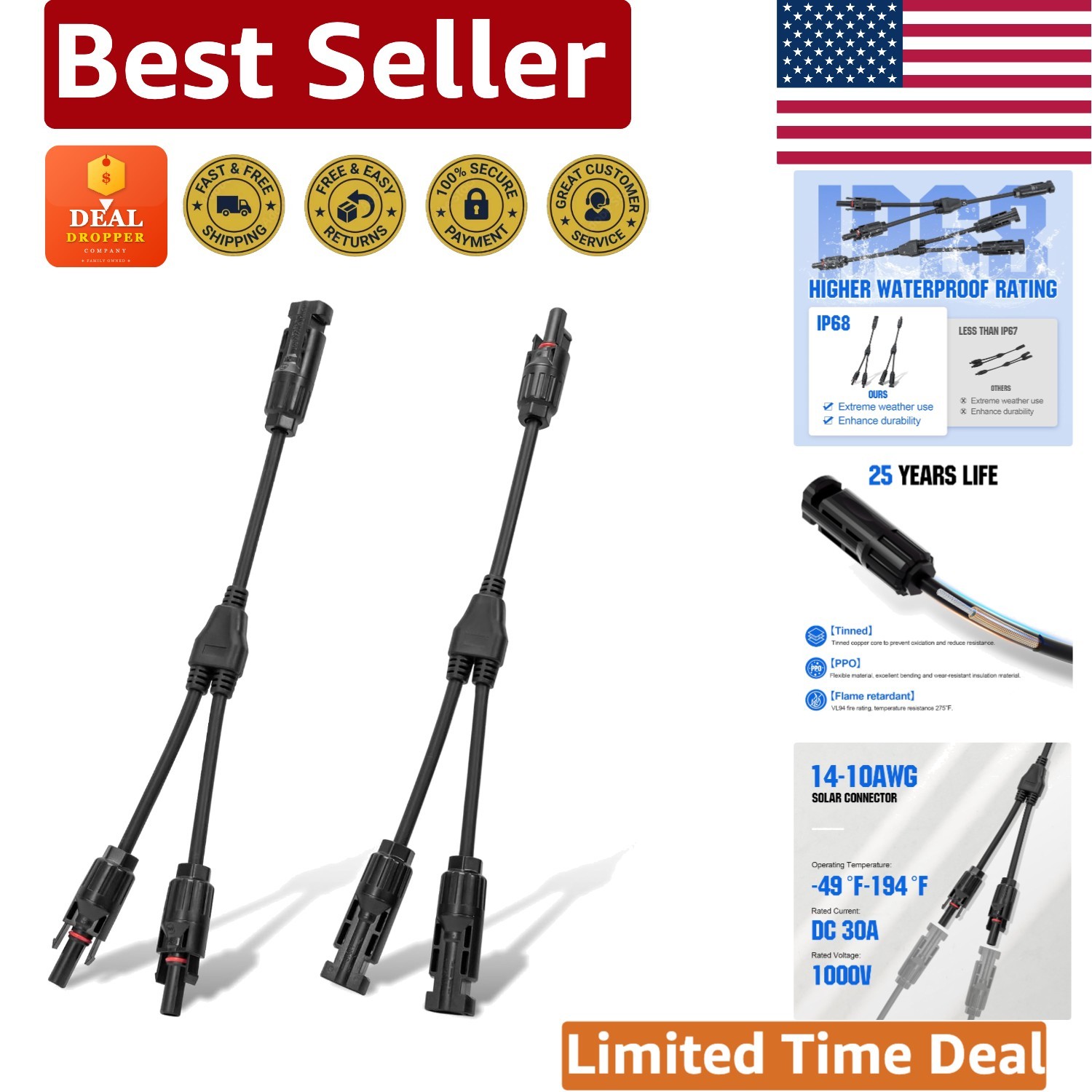 Waterproof Solar Connector Kit – M/FF & F/MM for Easy Configuration