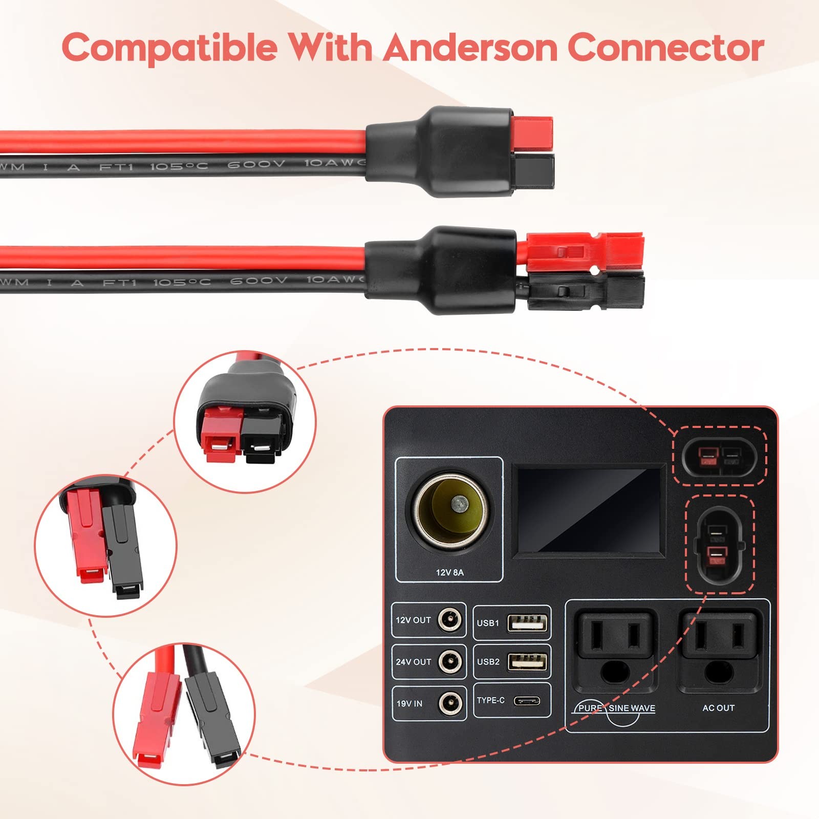 PAEKQ 10AWG Solar Panel Cable Connector Kit Compatible with Solar Connector and