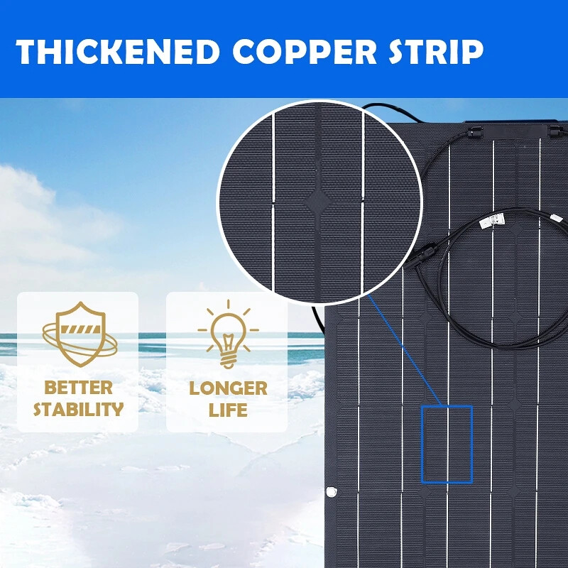 300W 12V Flexible Solar Panel Monocrystalline RV Boat Marine Off Grid Charger