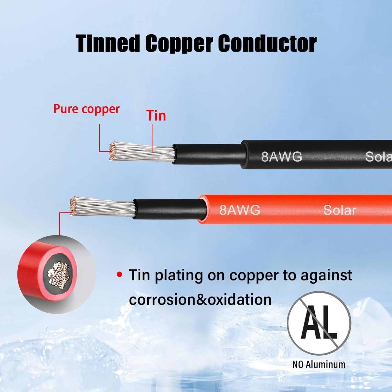 8 AWG Solar Cable 50FT Red and Black Tinned Copper Wire for RV Marine Outdoor
